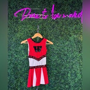 Red and White Cheerleading Dress with Black Sequin Details